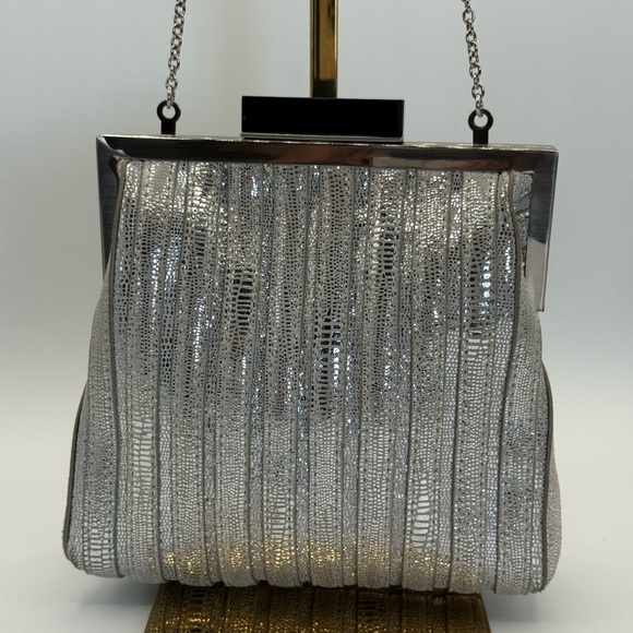 Annabel Ingall Platinum Lame' Leather Convertible Clutch Bag - Picture 8 of 17